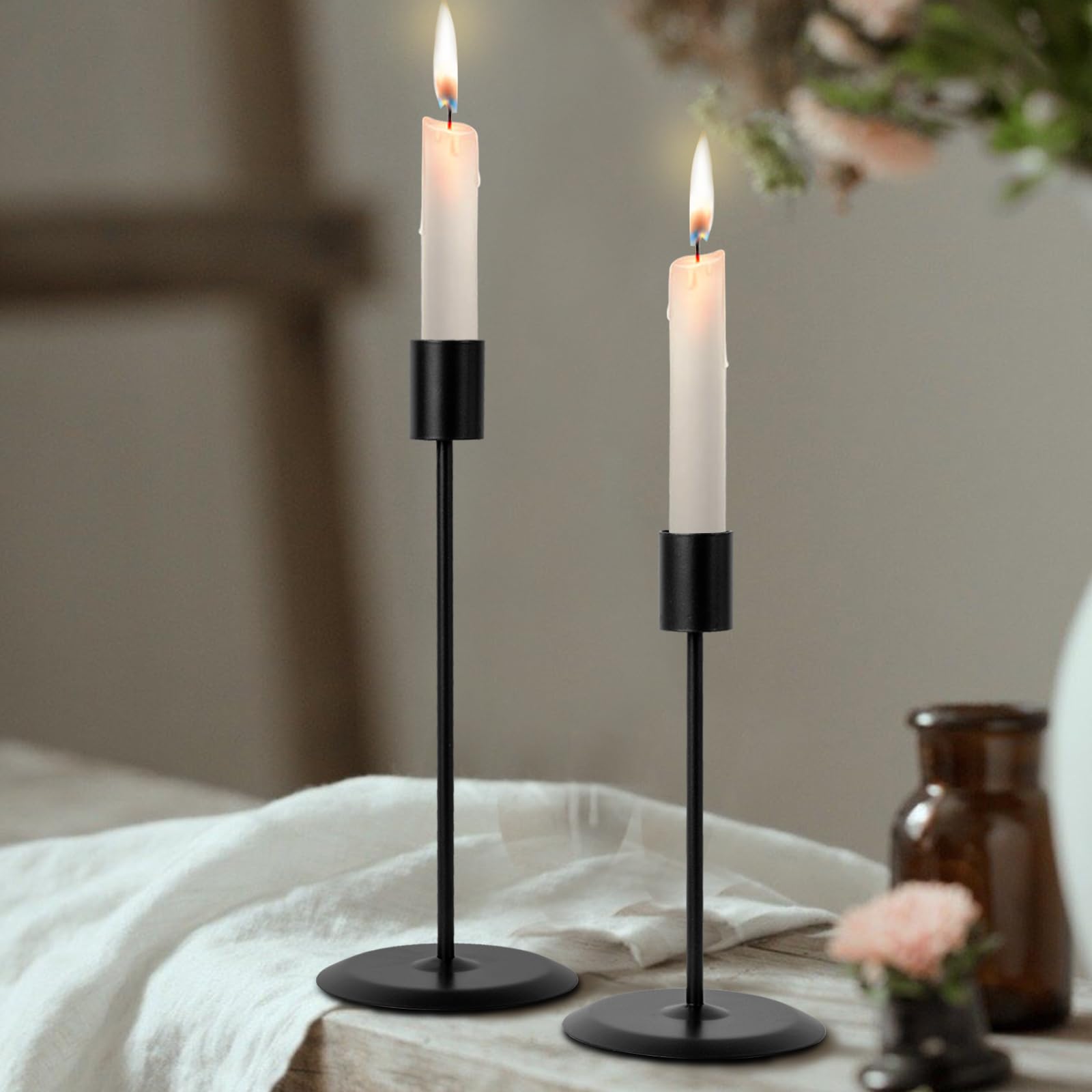 Matte Black Candle Holders, Set of 2 Decorative Candlestick Holders for Taper Candles, Metal Candle Stands for Home Decor, Wedding, Dinning, Party, Anniversary, Fits 3/4 Inch Thick Candle Product Image 1