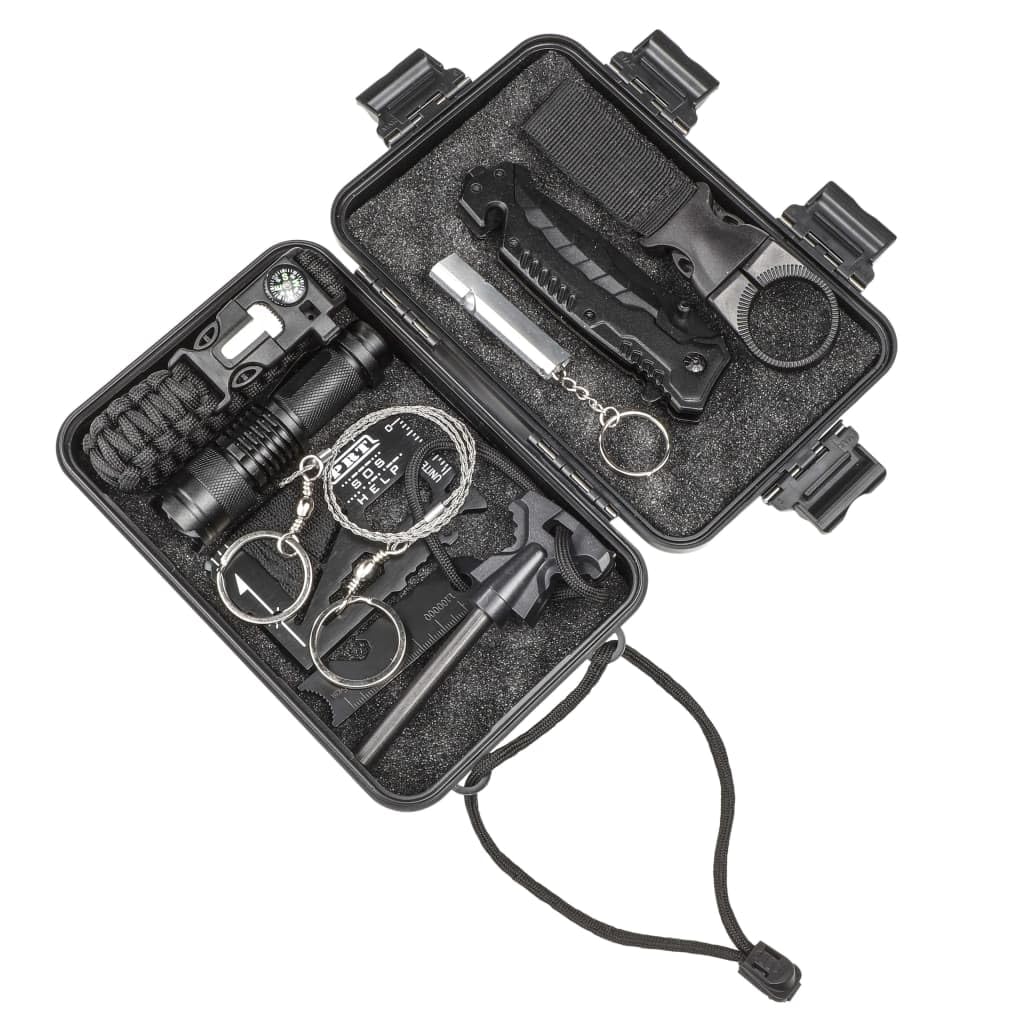Haushalt International HI Überlebenskit 10-TLG. Schwarz Überlebensset Notfallset Notfallbox Outdoor