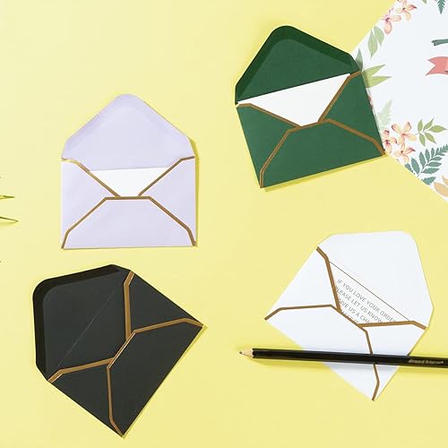 Miniatura 7 de 100 sobres pequeños para tarjetas de regalo, coloridos sobres pequeños con solapa en V con borde dorado para tarjetas de notas en blanco, tarjetas