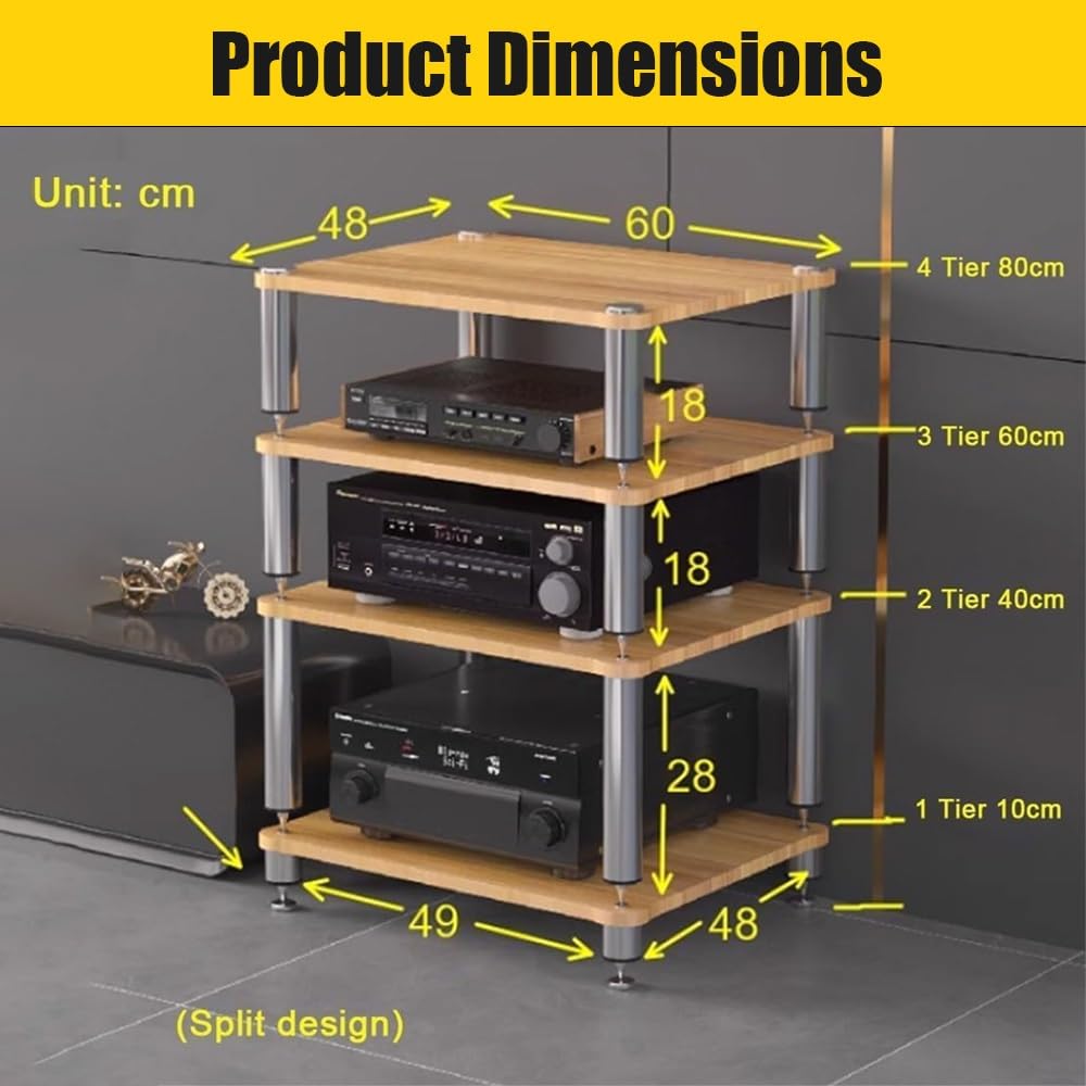 Generico Rack Audio Mobile, Av Tower Media Stand Supporto, 2/3/4/5 Livelli Armadio Audio HiFi Rack, Scaffale AV Per Rack HiFi, Armadio Per Componenti Video(Walnut,3-Tier (60x48x60cm))