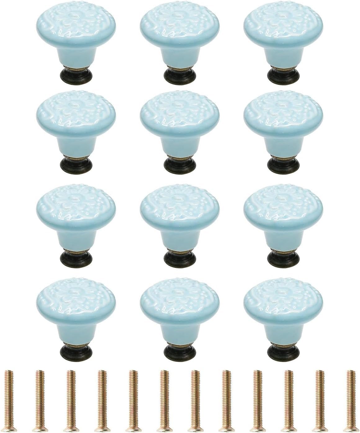 Cabinet Knobs, 12 Pack Ceramic Drawer Pulls with Zinc Alloy Base, Antique Cabinet Handles for Wardrobes, Dressers, Bathrooms and Furniture