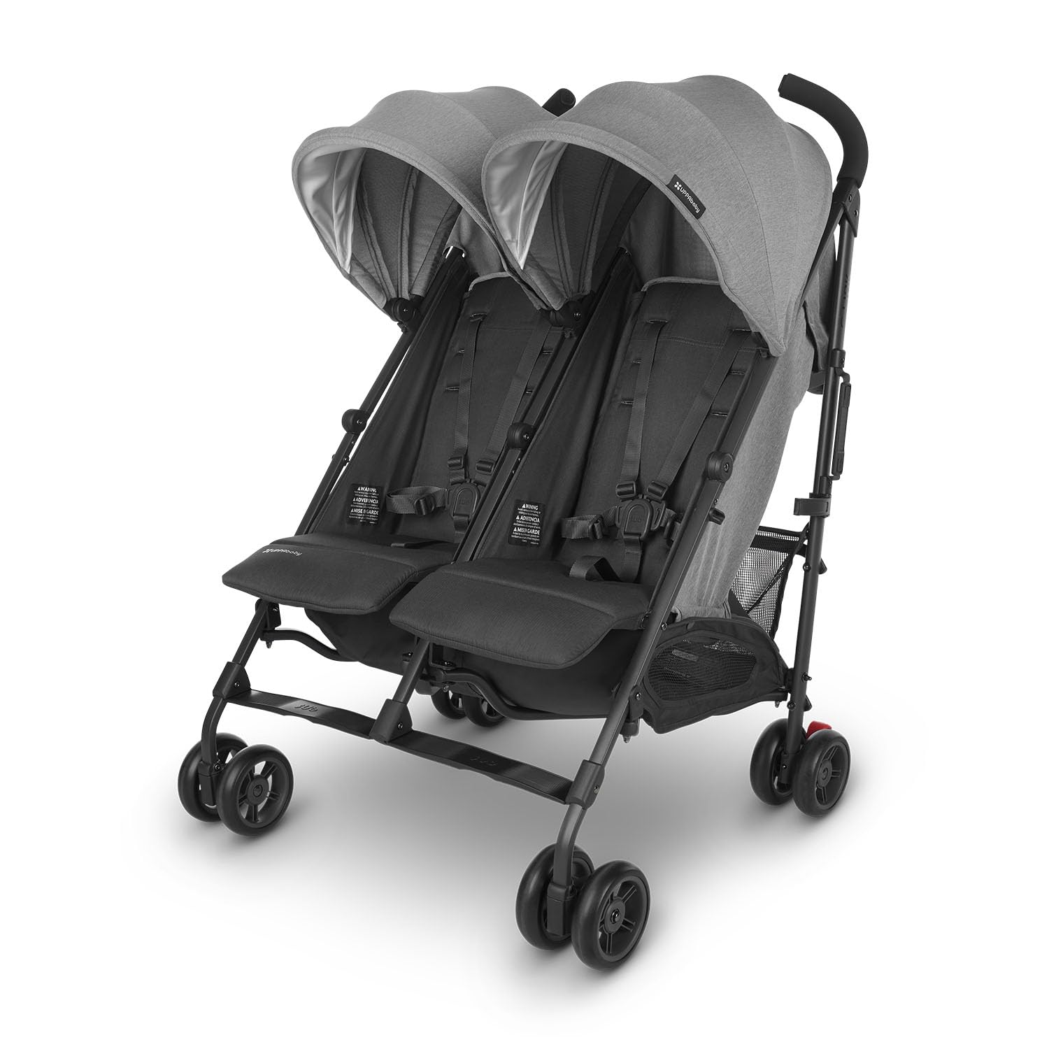 UPPAbaby G-Link V2 Double Umbrella Stroller / Lightweight Design / One-Step Fold + Recline / XL Basket + Canopy / Cup Holder Included / Greyson (Charcoal Mélange/Carbon Frame) Greyson Stroller