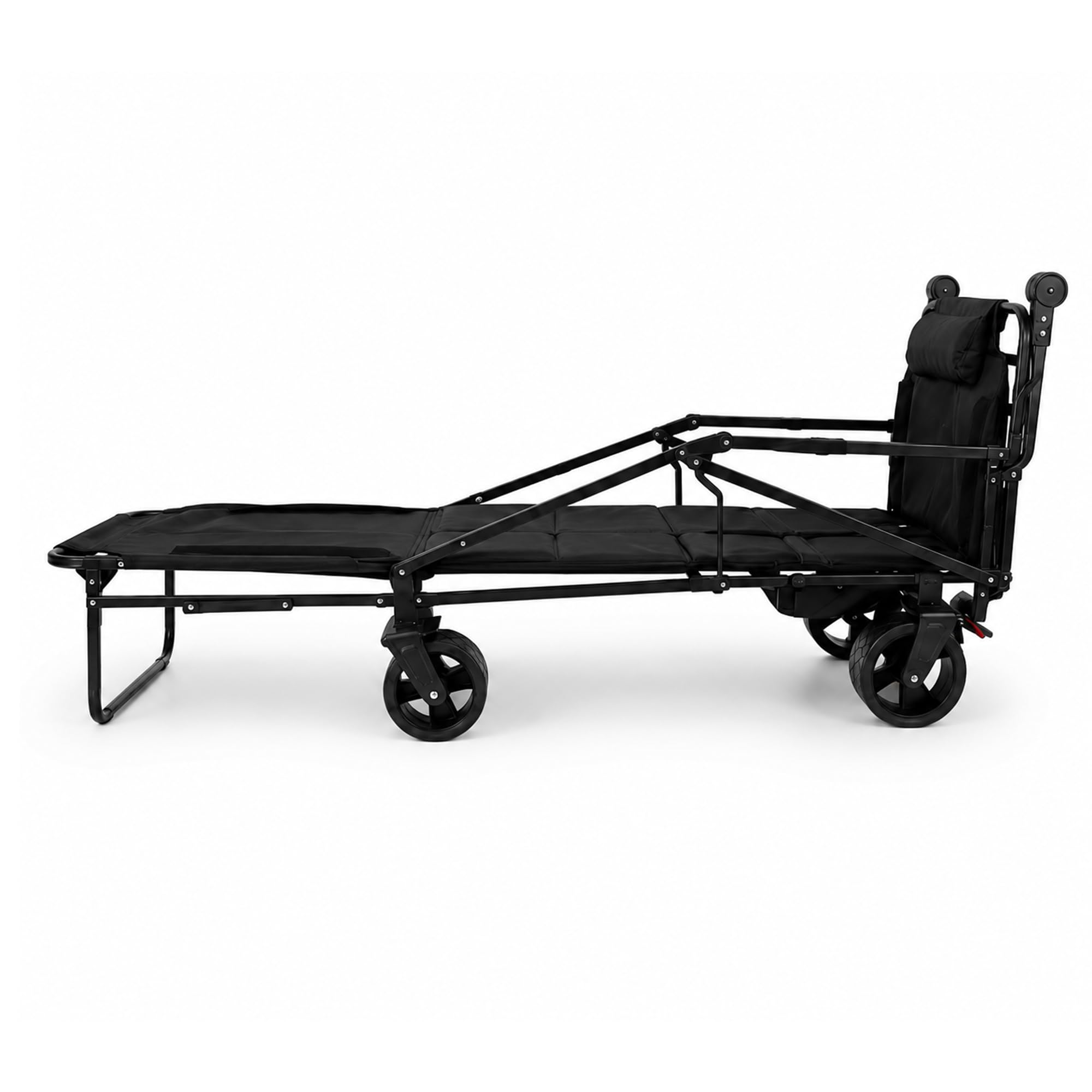 Klappbarer 2-in-1 Bollerwagen & Feldbett - Transportwagen - 180 kg Tragkraft - Abnehmbare Breite Räder - Camping - Strand - Schwarz