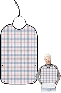 Abstract Plaid Adult Bib for Eating with Crumb Catcher,Washable & Waterproof Terry Cloth Adjustable Elderly Women Men Adult Bibs Funny Clothing Protector Minimalistic Multi Colors Country Rustic Plaid