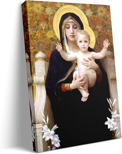 GUN SUPPLIES OUTLET LLC Póster de Madonna y los ángeles del niño jugando con imagen de la Virgen María, pintura santa de la bendita madre católica,