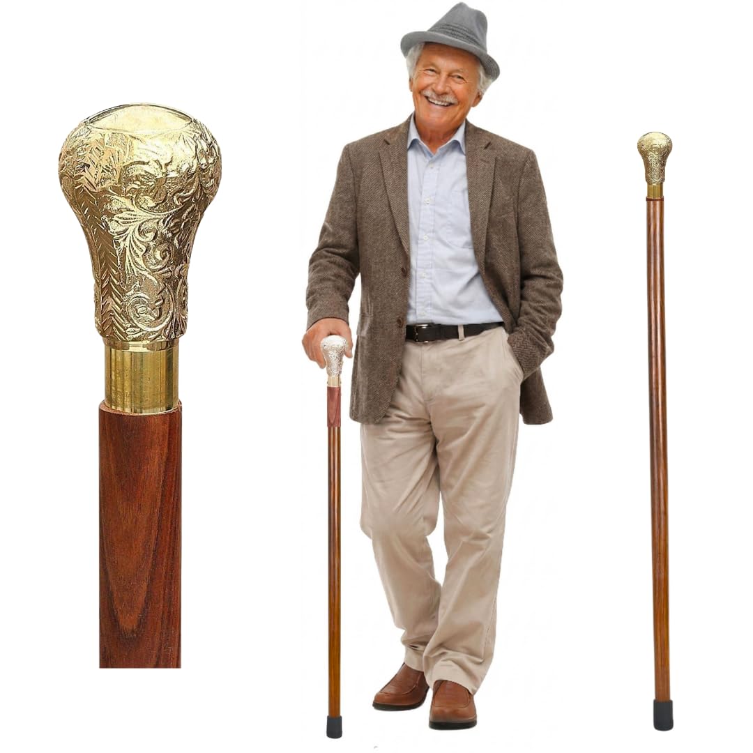 AnNafi Replica of Bat Masterson Cane| Decorative Defense Victorian Canes and Walking Sticks for Men & Women |Pewter Brass Handle Unisex Derby Cane| Lightweight Sturdy Folding Classic Walking Stick