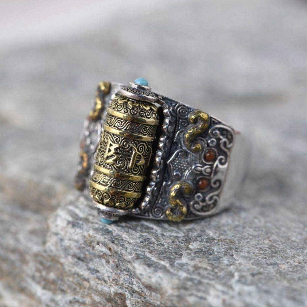 Einstellbare Ring Frauen,S925 Sterling Silber Retro Distressed Breite Spin Nation Verstellbar Open Knuckle Schwanzring Finger Joint Zehenring Schmuck Für Frauen Mädchen Geschenk Hochzeit Muttertag