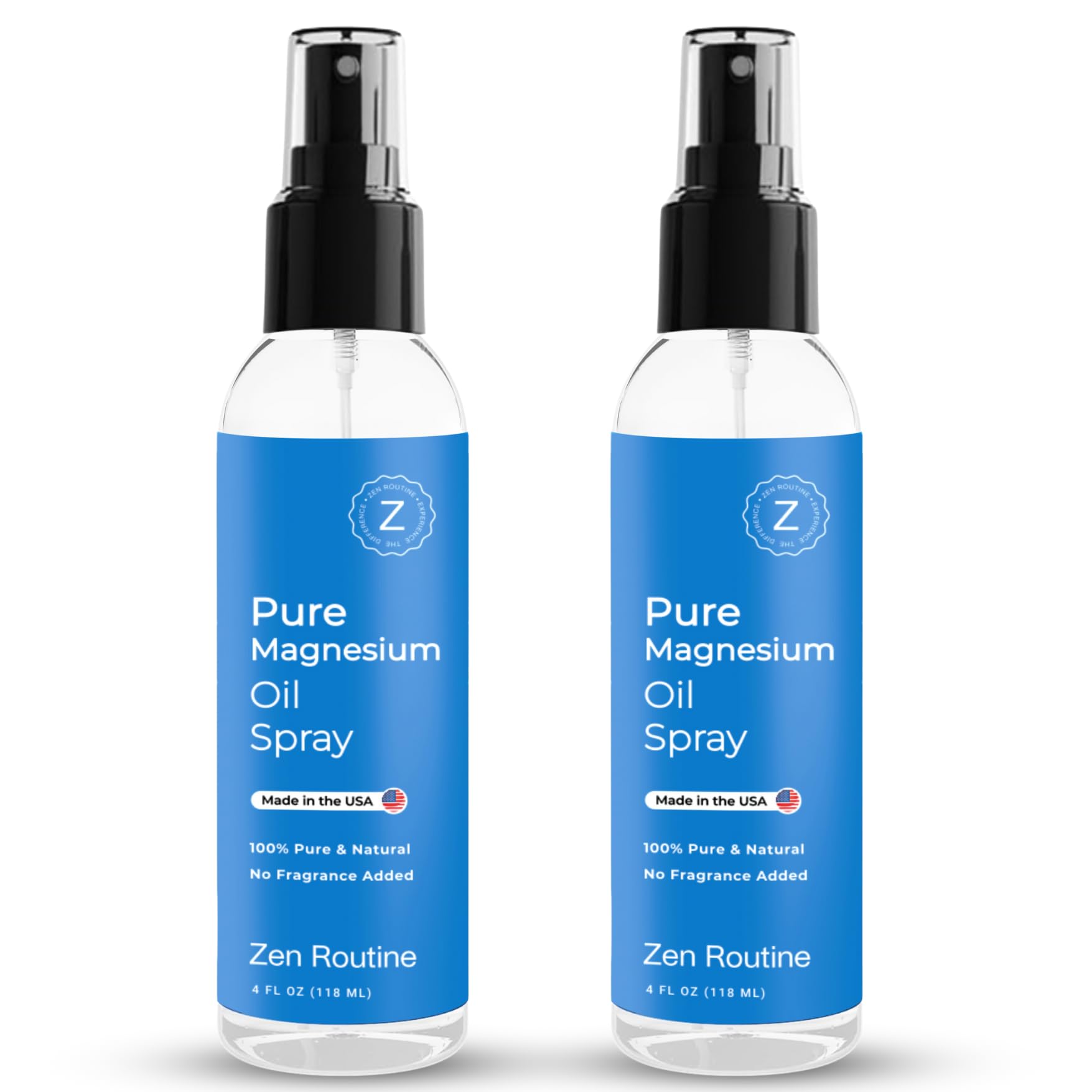 Pure Magnesium Oil Spray 4oz (2-Pack) USP Grade | Magnesium Oil for Feet Body Muscles & Leg Cramps | Topical Magnesium Glycinate | Aceite de Magnesio | Organic Magnesium Chloride | Made in The USA