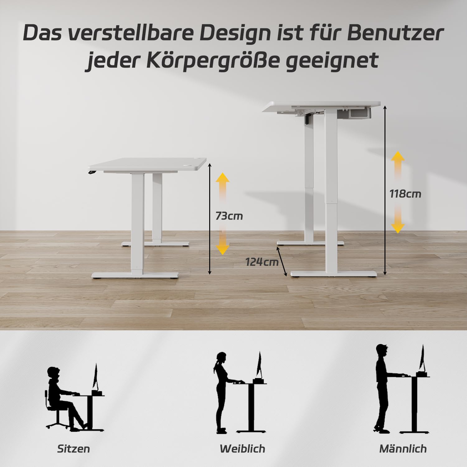 JUMMICO Höhenverstellbarer Elektrischer Stehtisch 160 x 80 cm mit Schublade und Haken – Höhenverstellbarer Sitz-Steh-Tisch mit Stabilem Stahlrahmen, Breiter Stehtisch für das Homeoffice, Weiß