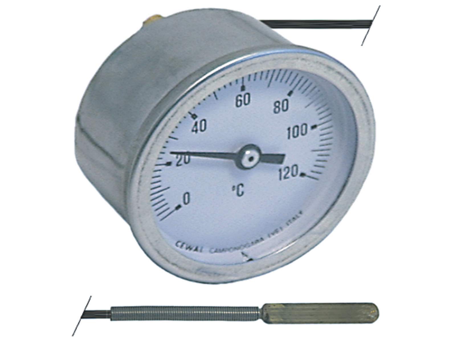 Termometro montaggio Ø 52 mm T. max. 120 °C 0 fino a + 120 °C sonda sonda Ø 6,5 mm L 28 mm