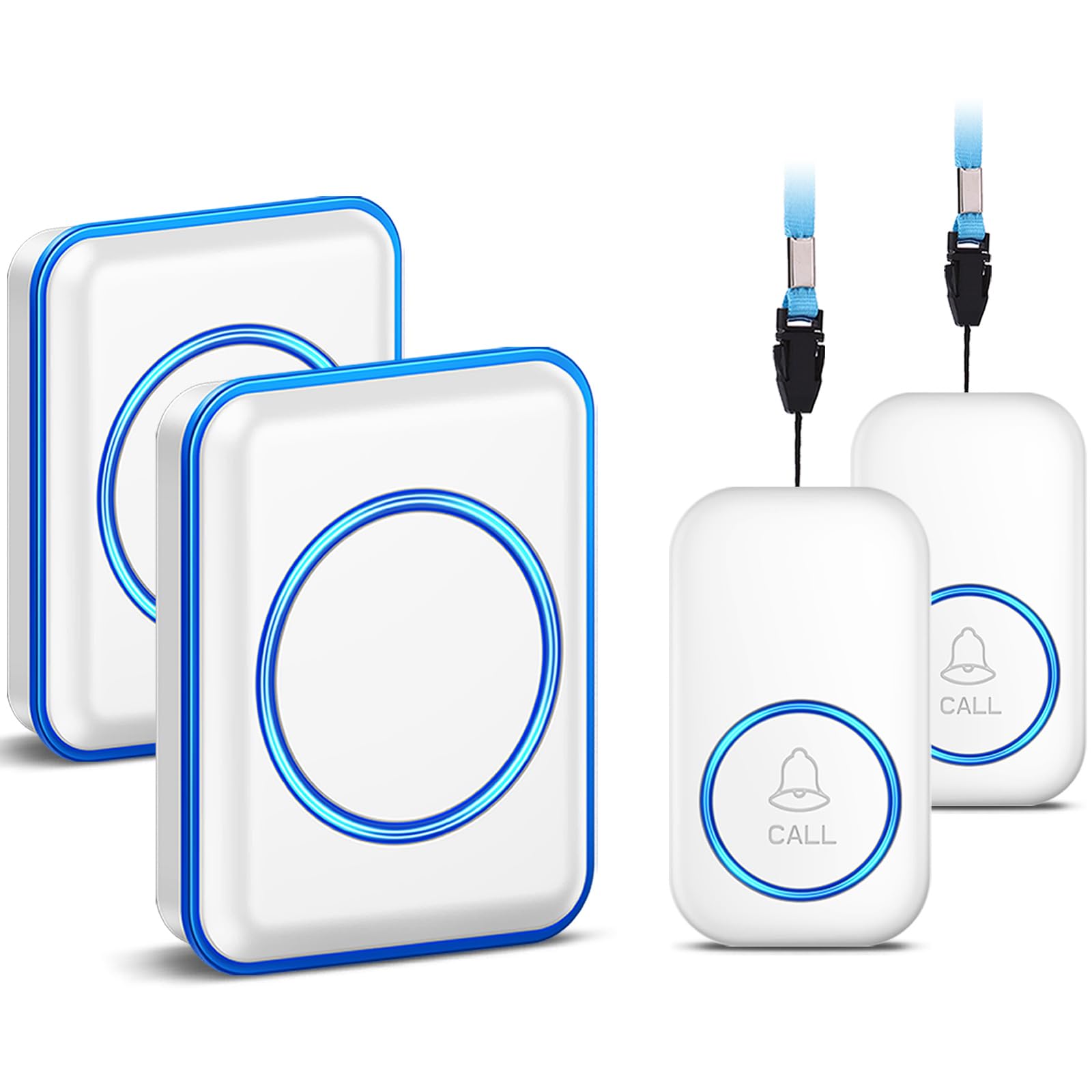 Caregiver Pager, FullHouse Wireless Call Button for Elderly at Home, 1000+ Feet and IP55 Waterproof, SOS Life Alert Button that Calls Family (White, 2 Button + 2 Receiver)