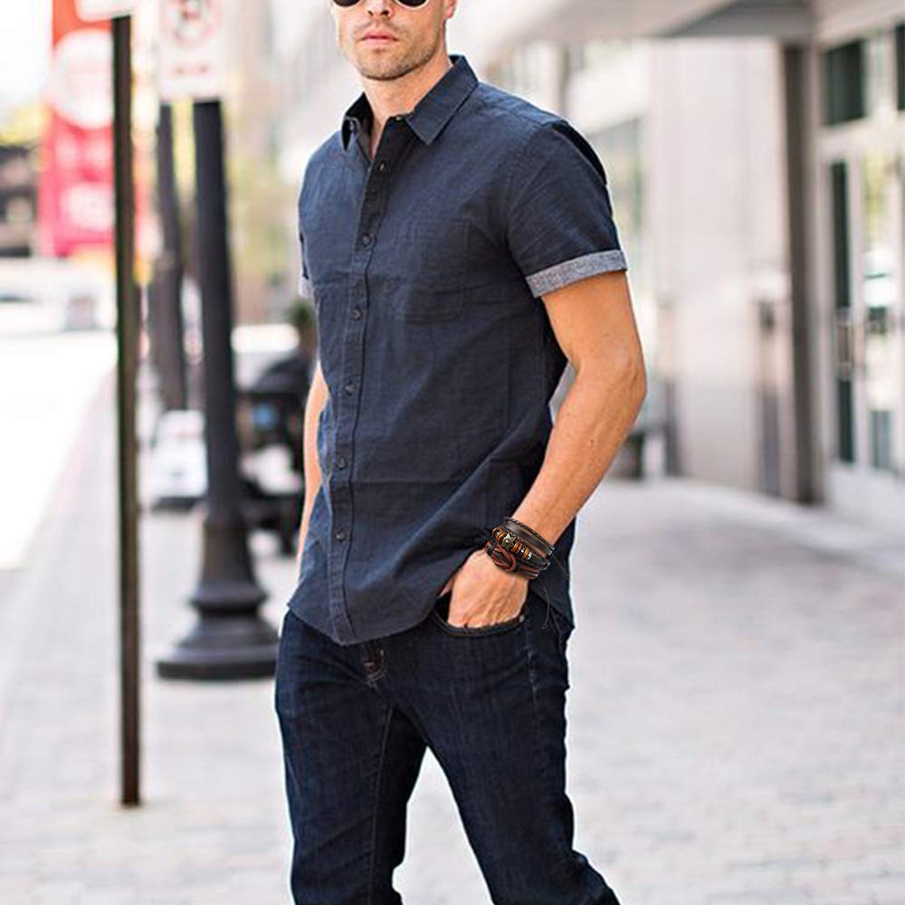 flintronic Bracciale Uomo Pelle, 6 Pezzi Bracciale Corda Uomo Donna, Bracciale Intrecciato in Pelle, Bracciale per Uomo Donna, Idea Regalo per Fidanzato, Amici, Marito,18-34CM