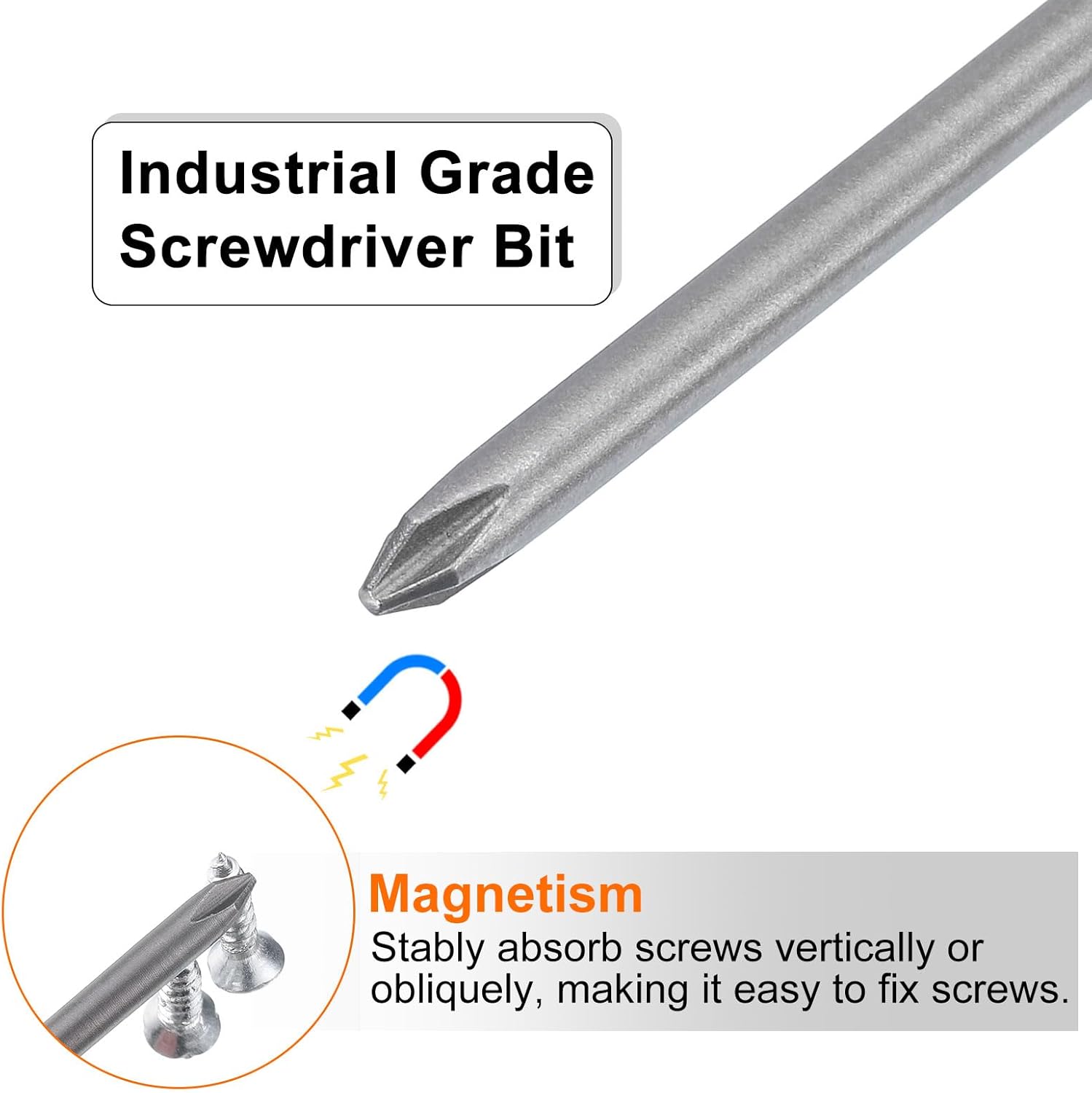 HARFINGTON 2pcs #1 Phillips Screwdriver Bit PH1 1/4" Hex Shank 8" (200mm) Long Magnetic S2 Steel Industrial Grade Screw Driver Bit Cross Head Electric Drill Bits 0.157" (4mm) Rod