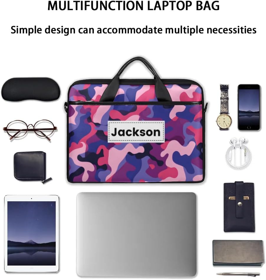 Custom Name Camouflage Laptop Bags for Men Women, Personalized Text Laptop Case Computer Bags for Work, 15 Inch