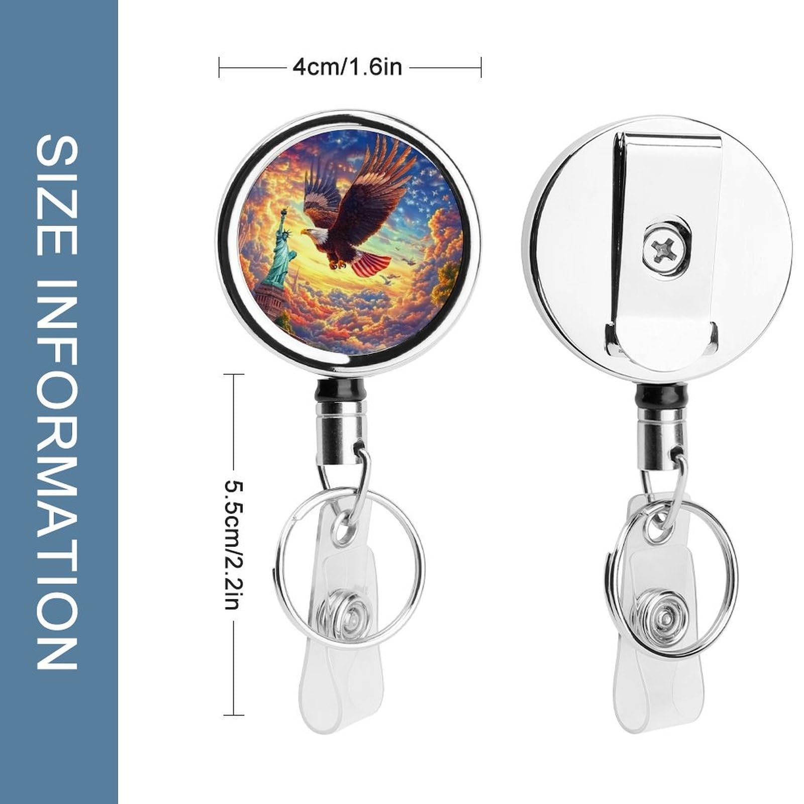 New York City E-agle Sunset Retractable Badge Holder Metal ID Name Holder Key Ring with Belt Clip