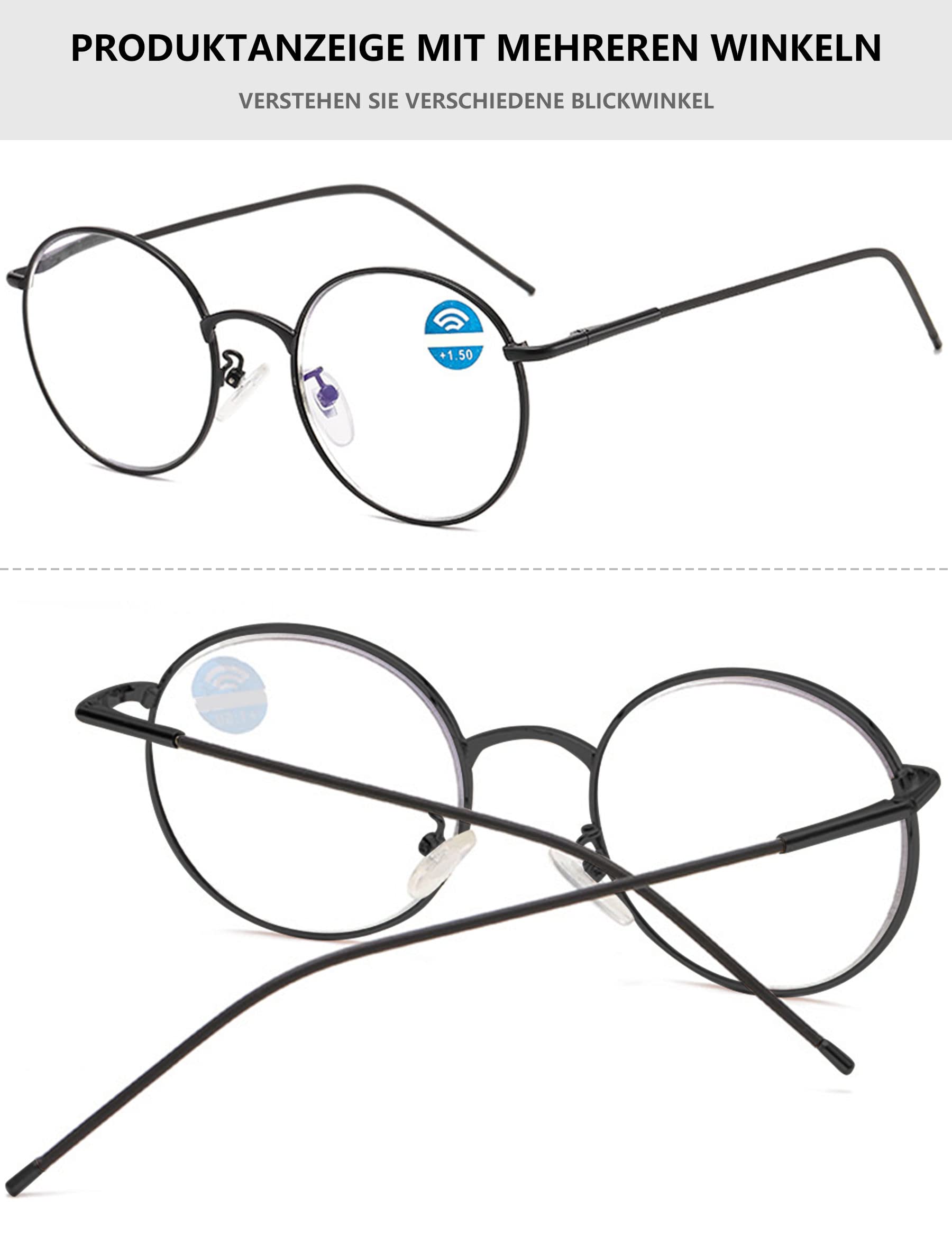 Lanomi Lesebrille Blaulichtfilter Damen Herren Rund Metall Dünner Rahmen Oval Computer Sehhilfe Lesebrille UV400 Schutz Nerd ArbeitBrille