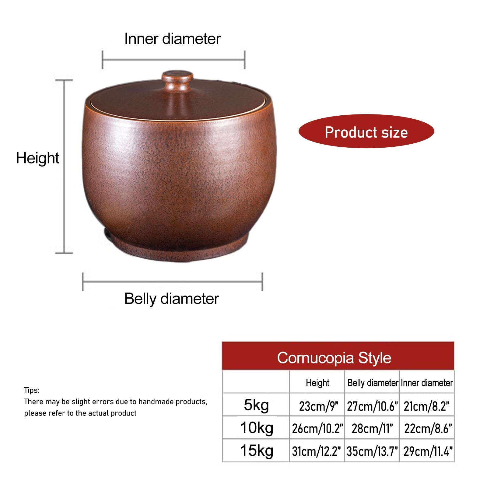 Recipiente de Cerámica para Arroz, Contenedores de Almacenamiento, Recipiente Hermético para Harina, Arroz, Frutos Secos y Aperitivos(Brown,10kg)