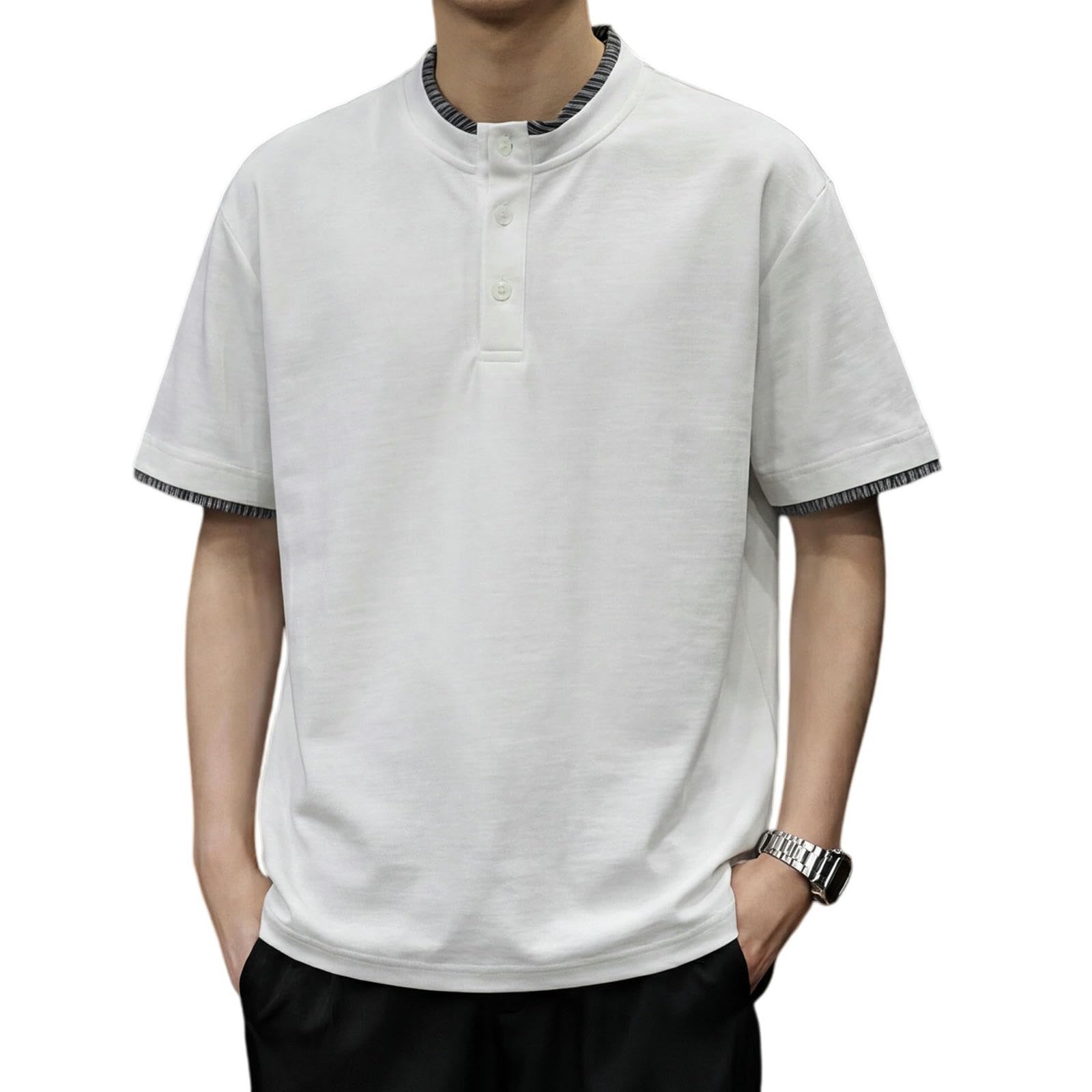 Oversized Tshirt Herren Lässiges, Locker Geschnittenes Sommer-T-Shirt Für Herren In Großen Größen Mit Farblich Abgesetztem Einsatz Und Polokragen