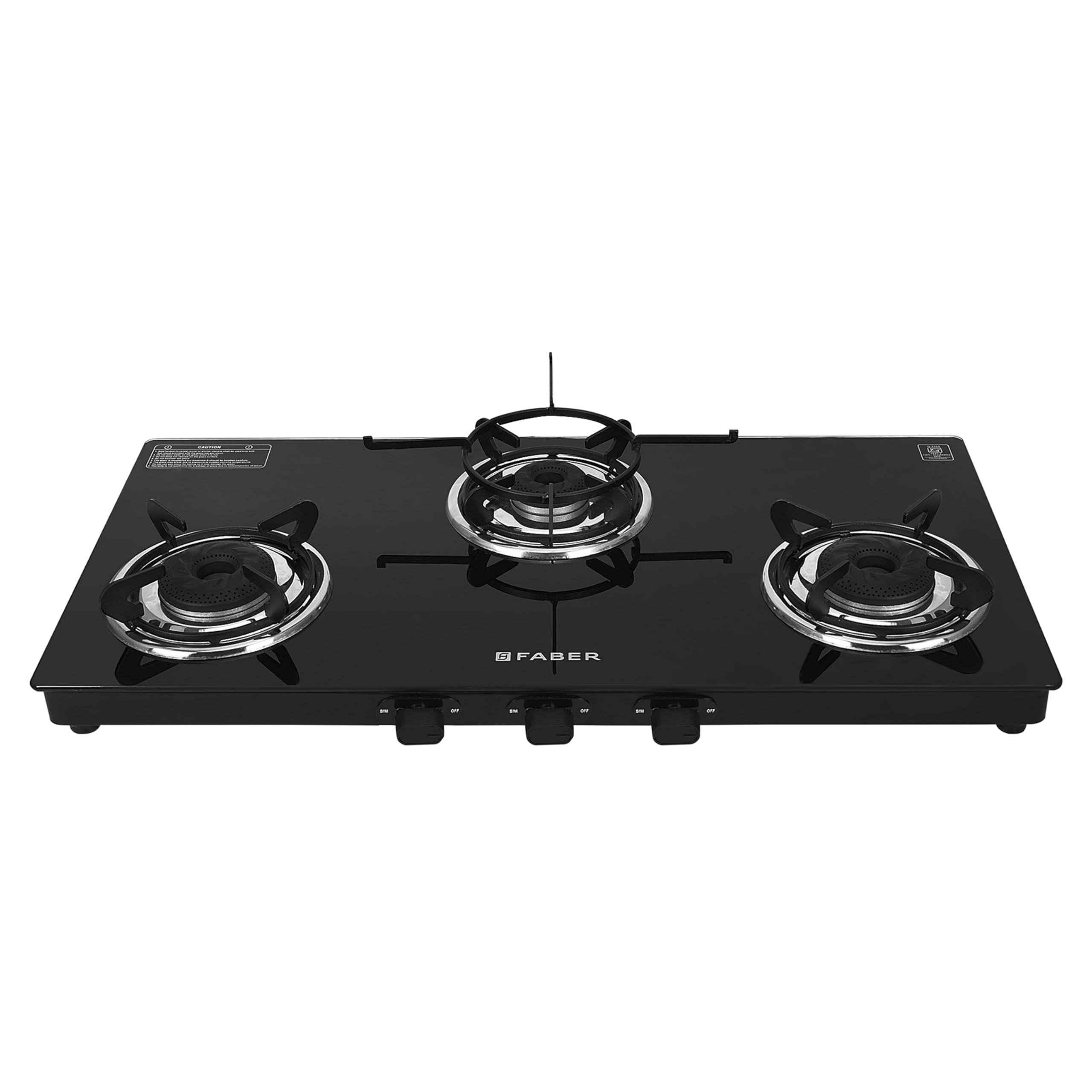 Faber Pheonix 3 Burner Cooktop | Black Glass Finish | Double Drip Tray | ABS Knobs | Pan Support |5 Yr Warranty on Burner & 2Yrs Comprehensive | Pheonix 3BA BK