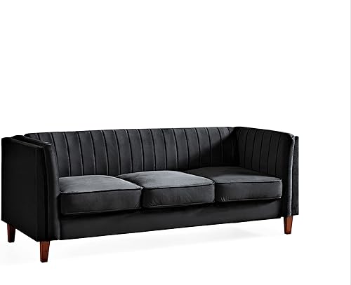 Sofá moderno de terciopelo de lujo para sala de estar, con espuma de alta densidad, tapicería de tela suave, cojines extraíbles y patas de madera