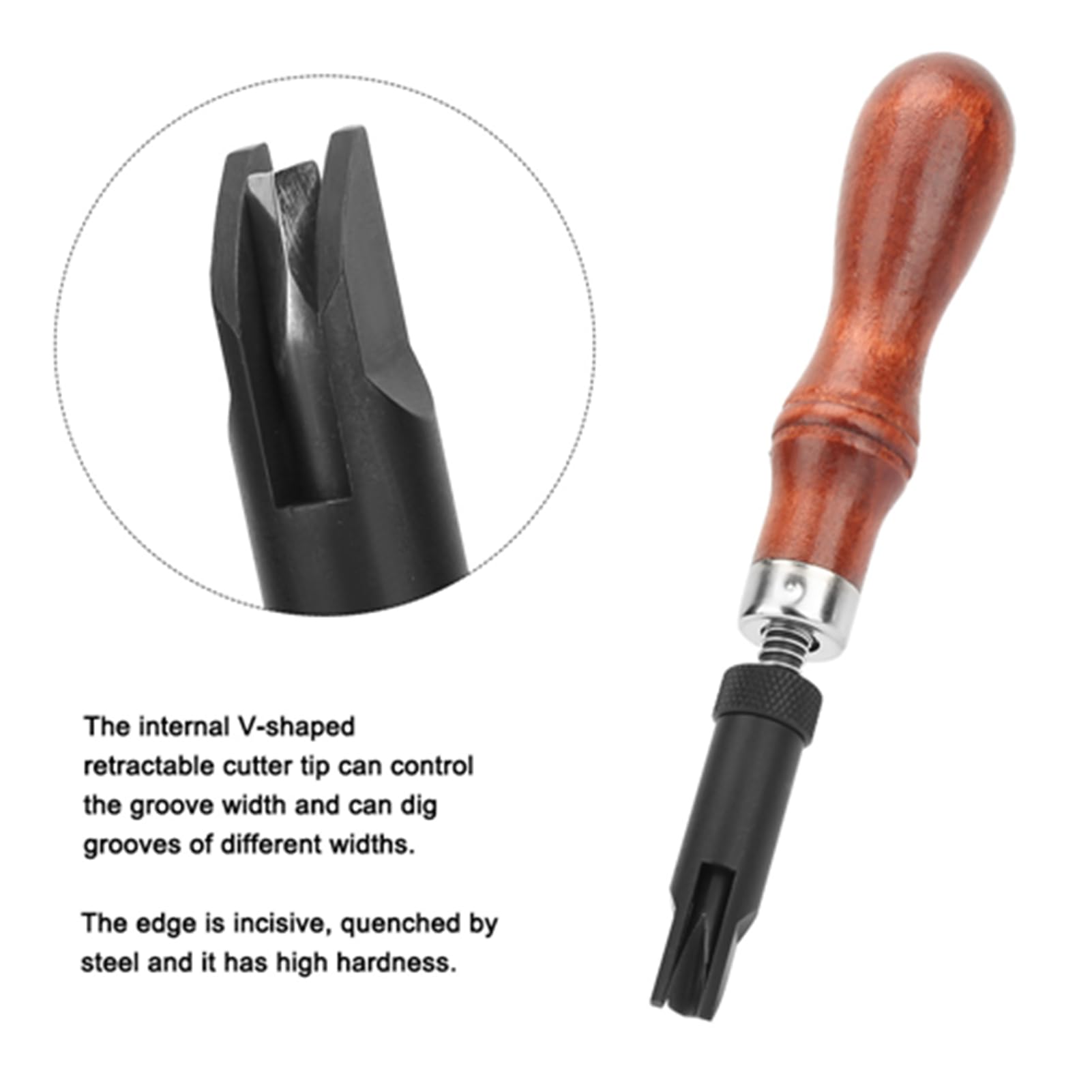 Respicefinem Adjustable Wood Handle V Type Push Groover Leather Grooving Craft Tool for Crafting Workshops