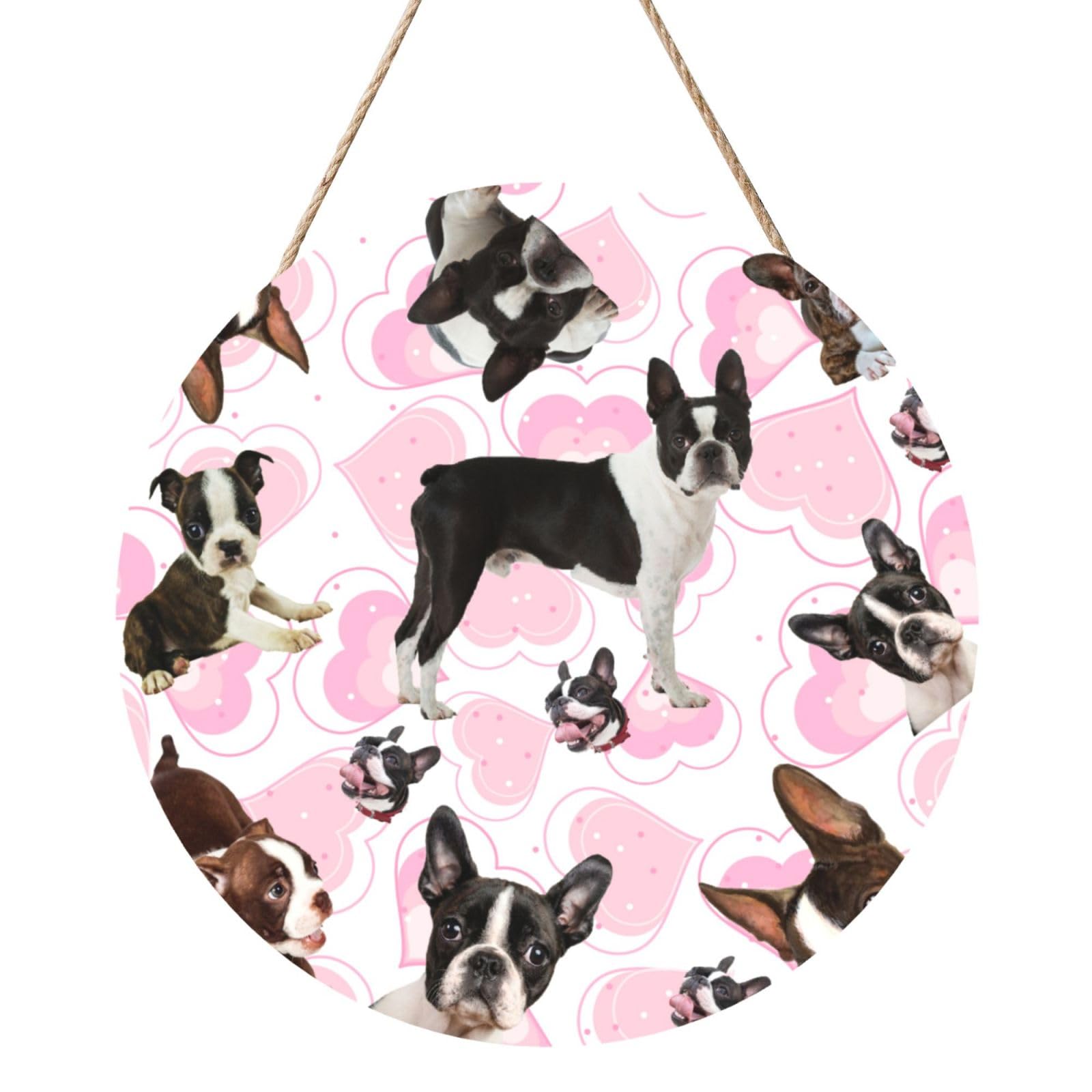 InOmak Boston Terrier, Round Wood Panel Painting 12 in, Wall Hanging Painting For Home