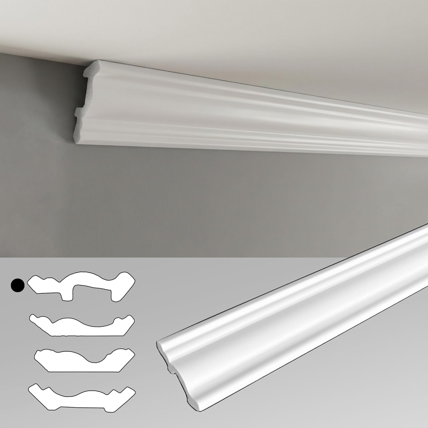 Molduras de techo de 100 cm – Molduras decorativas de estuco para pared y techo – Ligero, duro y estable, se puede pintar – (JC194-W listón 02-10 unidades | 10 m)