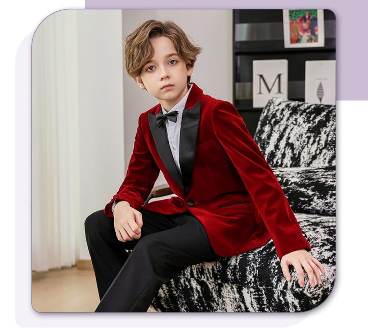 2-teiliger Anzug für Jungen, schmale Passform, Smoking, formeller Anzug, Fleece-Blazer und Hose, Kinder-Hochzeits-Outfit mit Fliege
