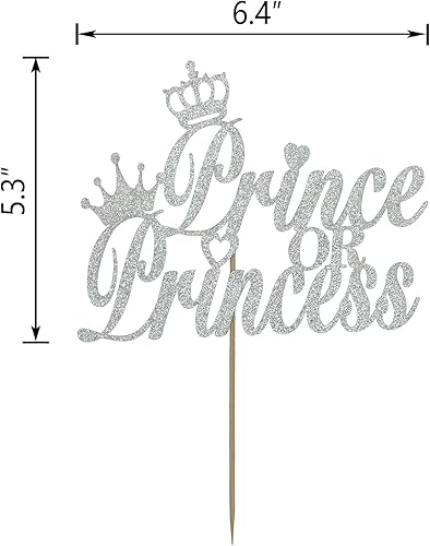 Miniatura 4 de Decoración de pastel de príncipe o princesa para revelación de género de niño o niña, decoración de pastel de baby shower, purpurina plateada de