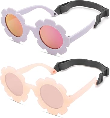 Hycredi Flexible Bendable Flower Baby Polarized Sunglasses with Strap for Newborn Infant Girls Age 0-24 Months