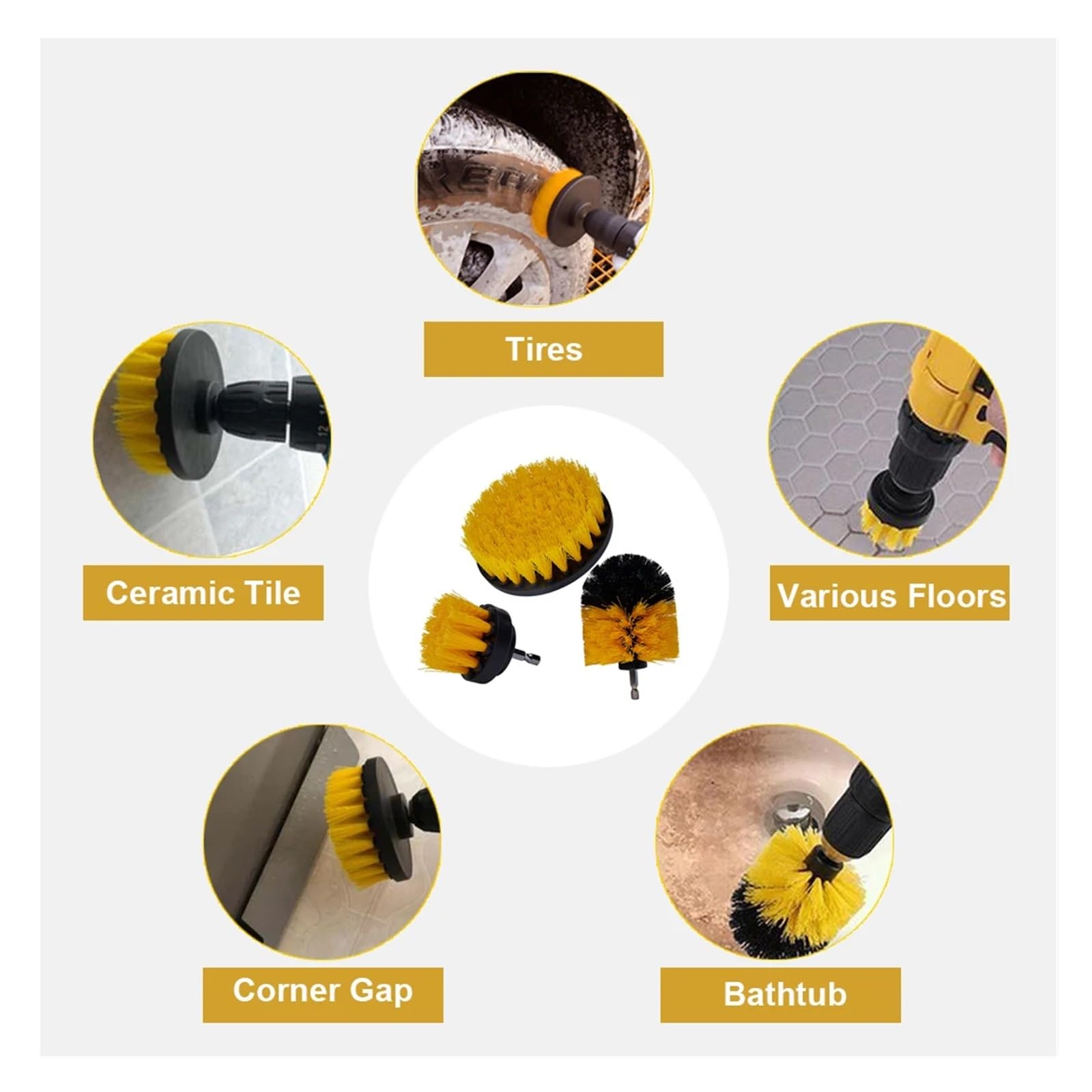 Autoreinigungs-Detailing-Bohrmaschinen-Schrubber-Bürsten-Set in Mehreren Größen for die Reinigung von Autoleder, Lüftungsschlitzen und Felgen, Schmutz, Staub und Reinigungswerkzeug(Suit 1)