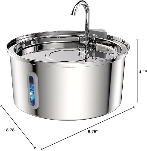 Miniatura 9 de Tomxcute Fuente de agua para gatos, fuente automática de acero inoxidable de 3.2 L108 onzas, la ventana de niveles de agua se puede verificar,