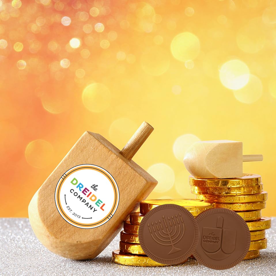 The Dreidel Company Hanukkah Chocolate Gelt, 6-Pack Mesh Bags 24 Total Coins of Milk Chocolate Coins, Kosher Certified Dairy Dreidel and Menorah Design
