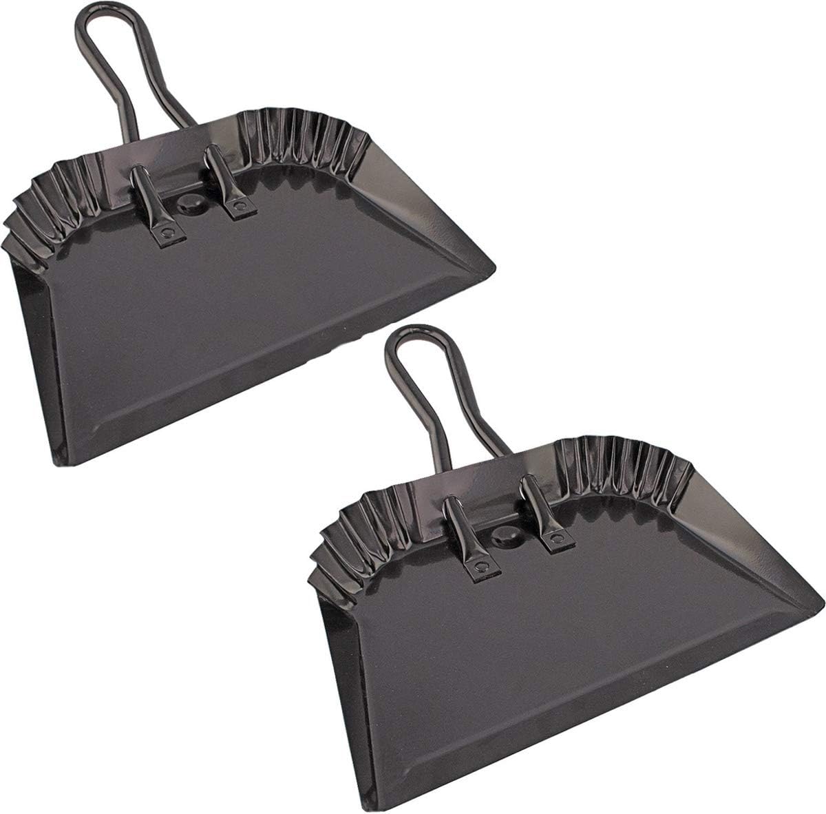 Edward Tools Black Metal Dustpan 12” - Heavy Duty Powder Coated Steel Does not chip or Bend - Precision Edge for Small Item Sweeping - Loop Handle for Comfort/Hanging (2)