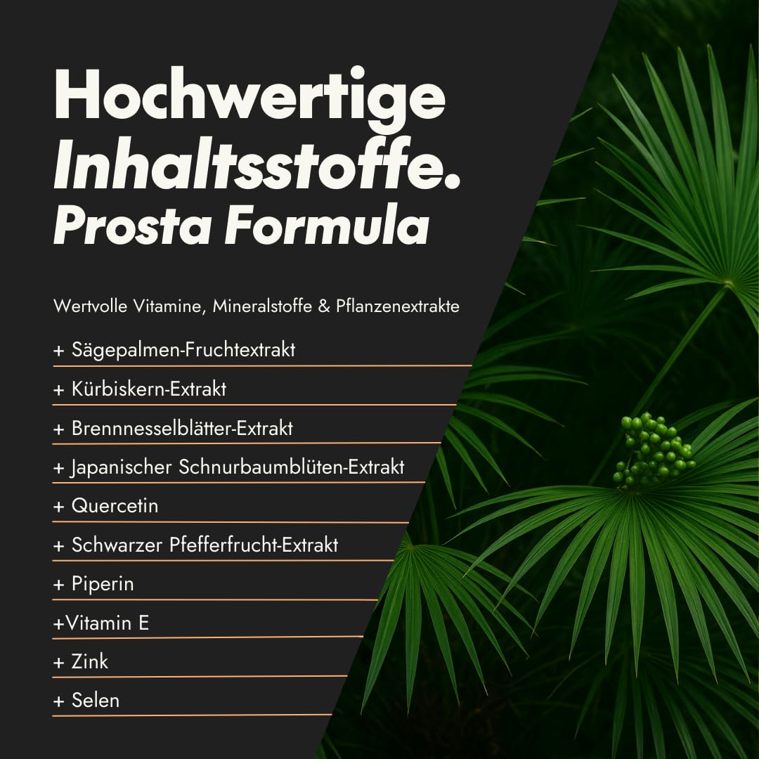serotalin Active Men Prosta Formula - Prostata Komplex Kapseln für Männer – Mit Sägepalme, Kürbiskernextrakt & Brennnesselblätter - Vegan & Made in Germany - 60 Stück