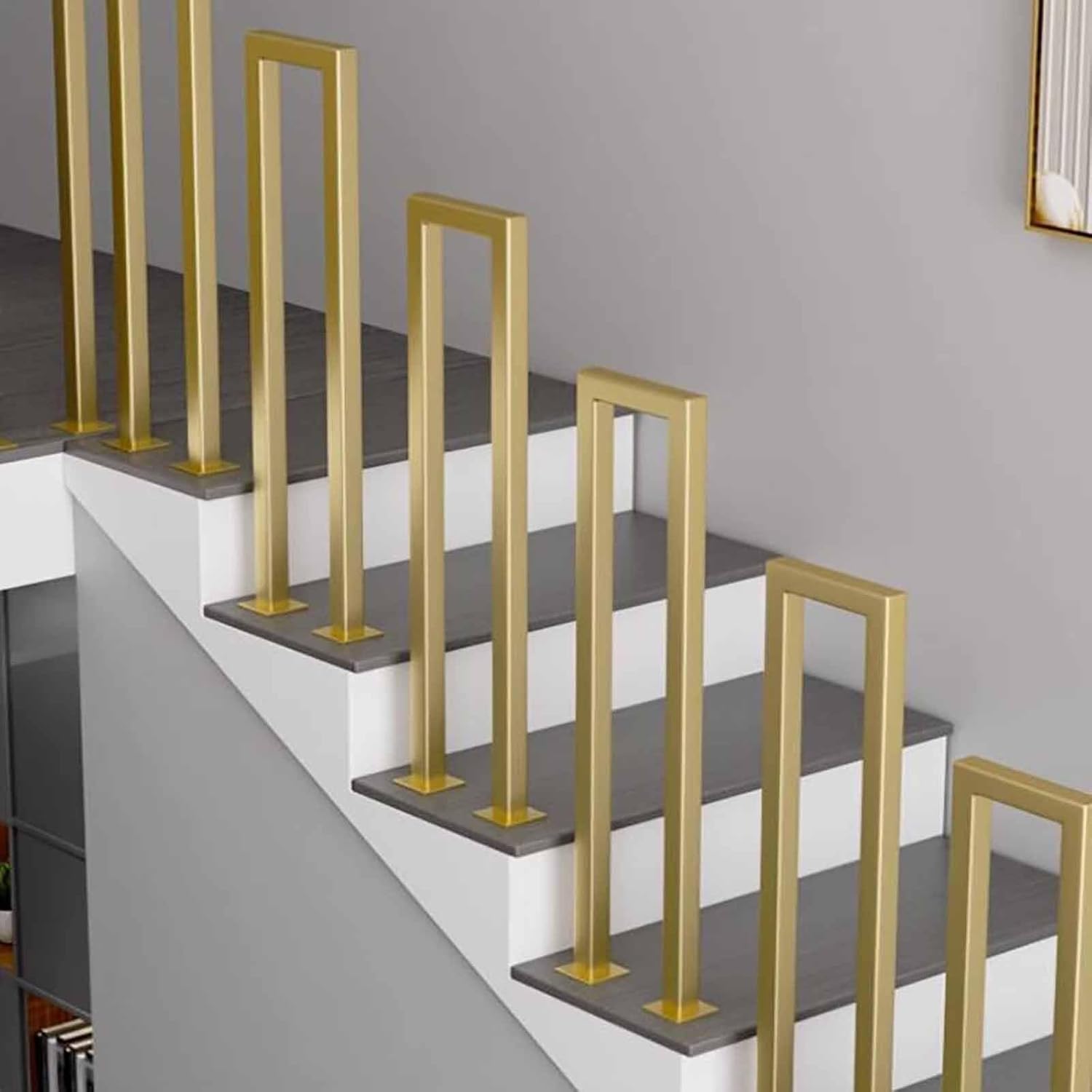 WaiDXn Metal U-shaped Stair Handrail, Suitable For Indoor And Outdoor Use, Vintage Wrought Iron Safety Railing(Gold-u,65cm)