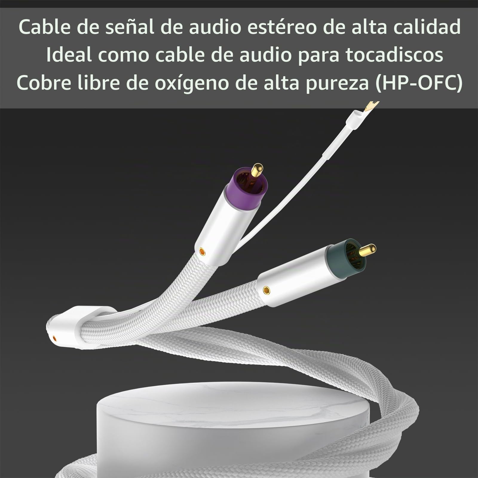 Tertullus Cable de audio con toma de tierra, 1,5 m, blindaje plateado, cable de brazo de tono OFC chapado en plata, cable RCA RCA a tierra, conectores dorados para amplificador tocadiscos (2 RCA a 2