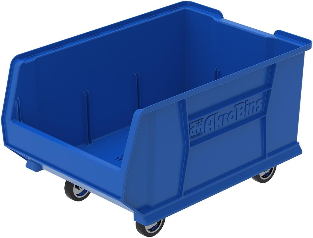 Akro-Mils 30288 Mobile Super Size Plastic Stacking Storage Akro Bin, 24-Inch x 16-Inch x 11-Inch, Blue