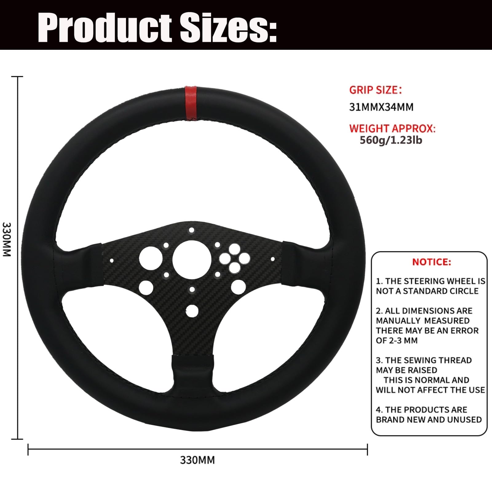 Replace 13 inch(33cm) lightweight Original Leather Steering Wheel For THRUSTMASTER T300RS/T300GT Force Feedback GT Force Racing Wheel Base Open Wheel (Full Leather, T300RS/T300GT)