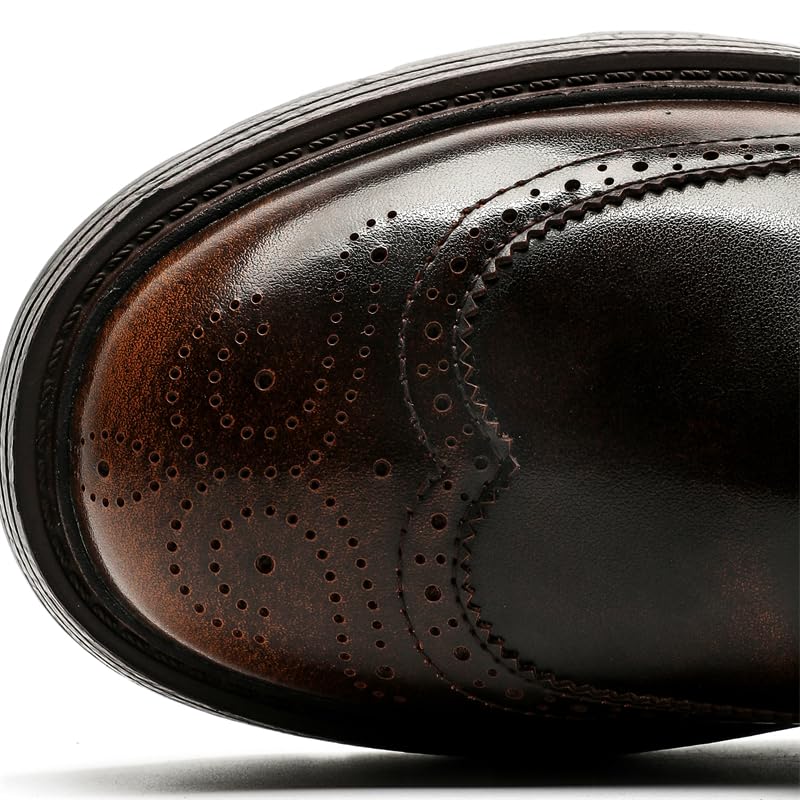 Men's Leather Wingtip Oxford Dress Shoes, Platform Sole, Brown3