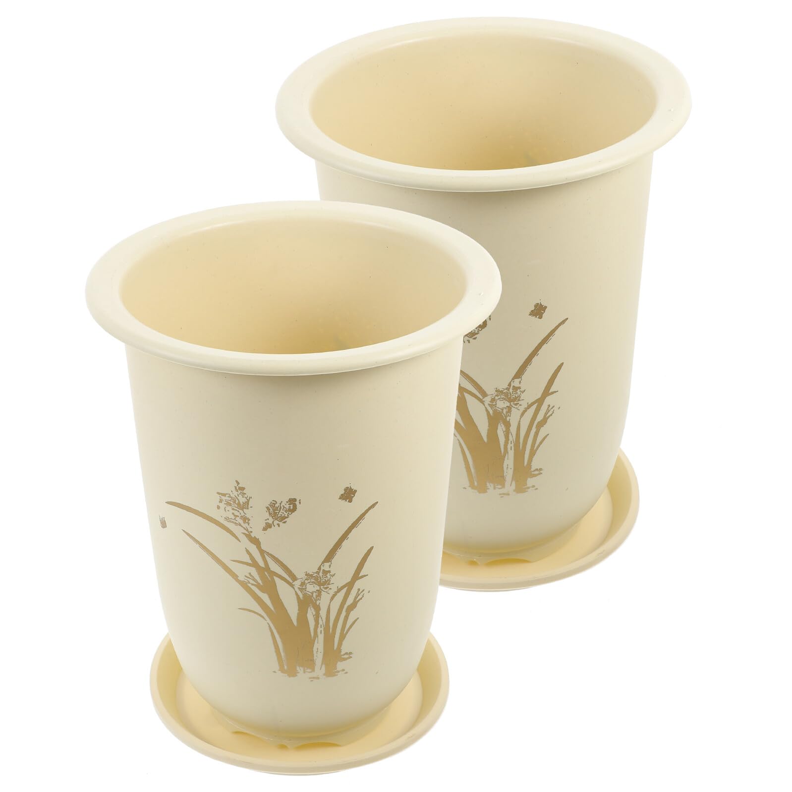 Pots d'orchidées en résine beige 20 cm SEWACC avec soucoupes pour drainage intérieur