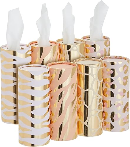 Miniatura 8 de Zodaca Paquete de 8 pañuelos cilíndricos redondos para portavasos de automóvil, 2.7 x 2.7 x 6.5 pulgadas, 4 cajas de pañuelos cilíndricos dorados