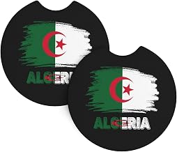 Algeria Algerians Flag 2pcs Car Cup Holder Coasters Neoprene Mug Mat with Finger Slot Vehicle Interior Accessories Absorbing Auto Cup Coaster Universal for Most Vehicles