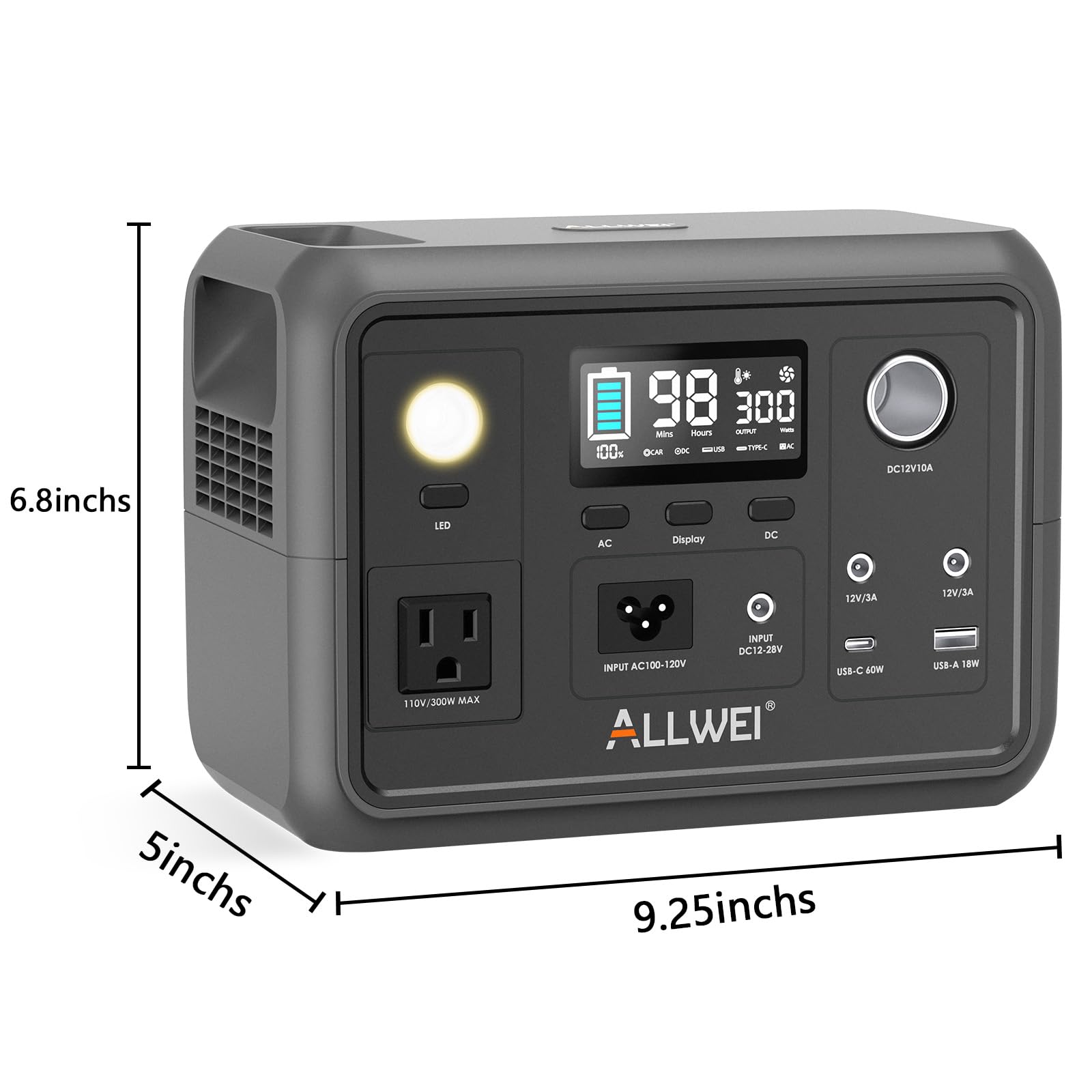 ALLWEI Portable Power Station 300W, 256Wh Solar Generator LiFePO4 Battery view 9