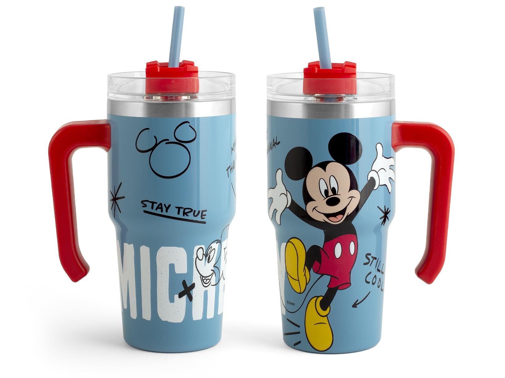H&H Mickey Comeback Stainless Steel Thermal Mug with Straw - 600 ml, Keeps Drinks Hot and Cold, Iconic Design