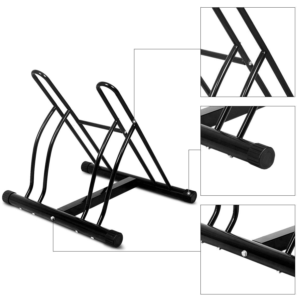 GIANTEX Support Cycles Universel 2 Places Pose au Sol Râtelier Noir Vélo Rack Vélo Rangement 2 Vélos au Sol 60x53x56CM(L x I x H) Peinture Noire en Aérosol