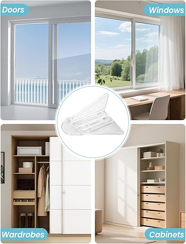Miniatura 8 de Maveek Paquete de 8 cerraduras para puerta corrediza a prueba de bebés, a prueba de niños, cerraduras de armario de seguridad transparentes para