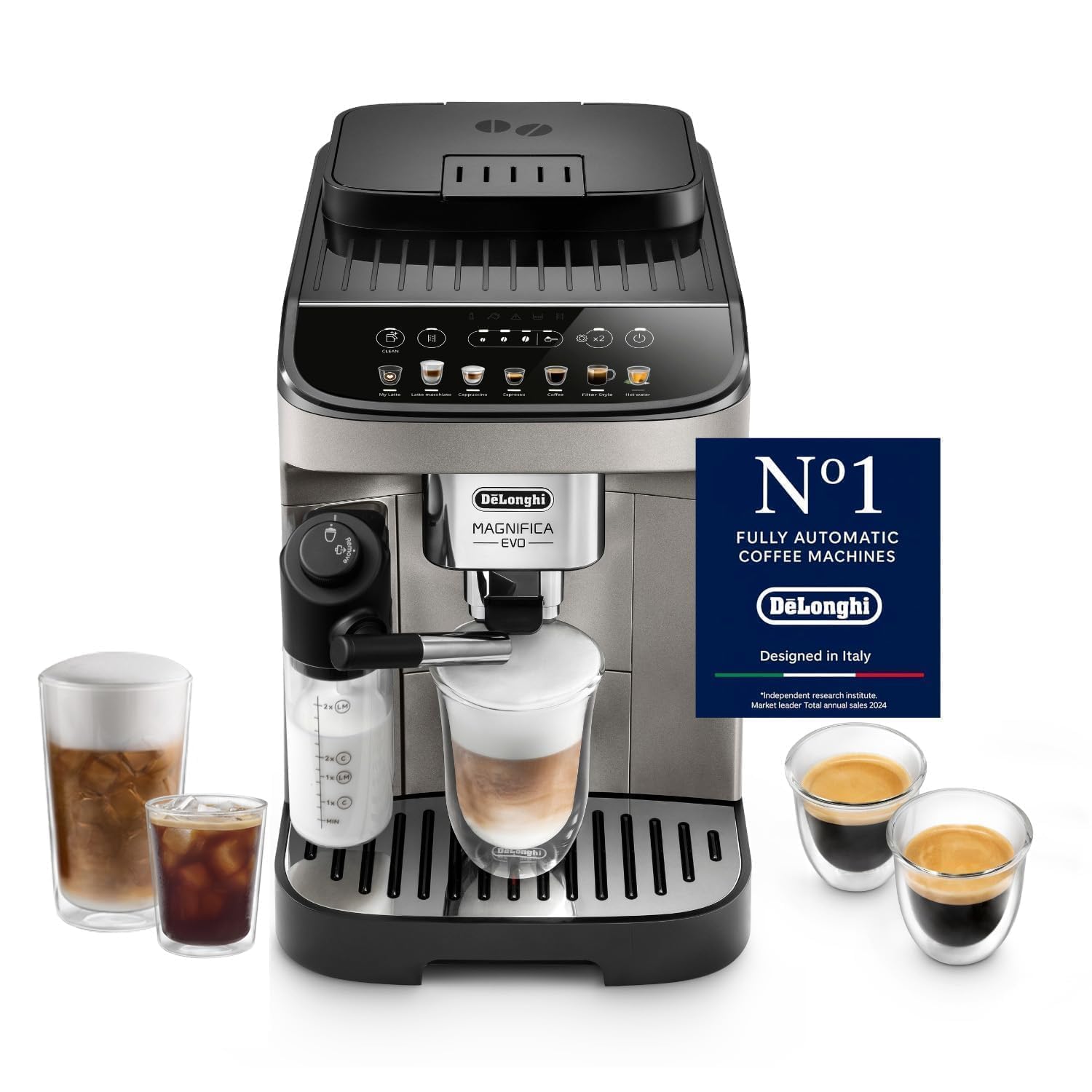 DeLonghi Magnifica EVO Fully Automatic Coffee Machine, Original Italian Brand, 12+ Hot & Cold Coffee Options, Patented LatteCrema Technology, Intuitive Colour Display, Bean to Cup, ECAM290.81 discount deal