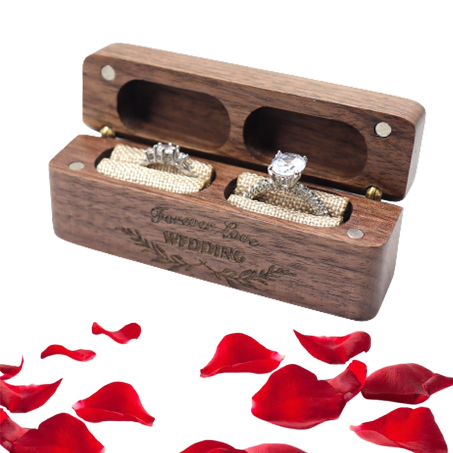 YANJIY Caja para Anillos, Caja de Madera para Anillo, Caja Cuadrada para Anillos, Caja para Dos Anillos, Caja Personalizada para Los Anillos de Boda, con Bolsa de Almacenamiento, para Bodas, Regalos Sorpresa