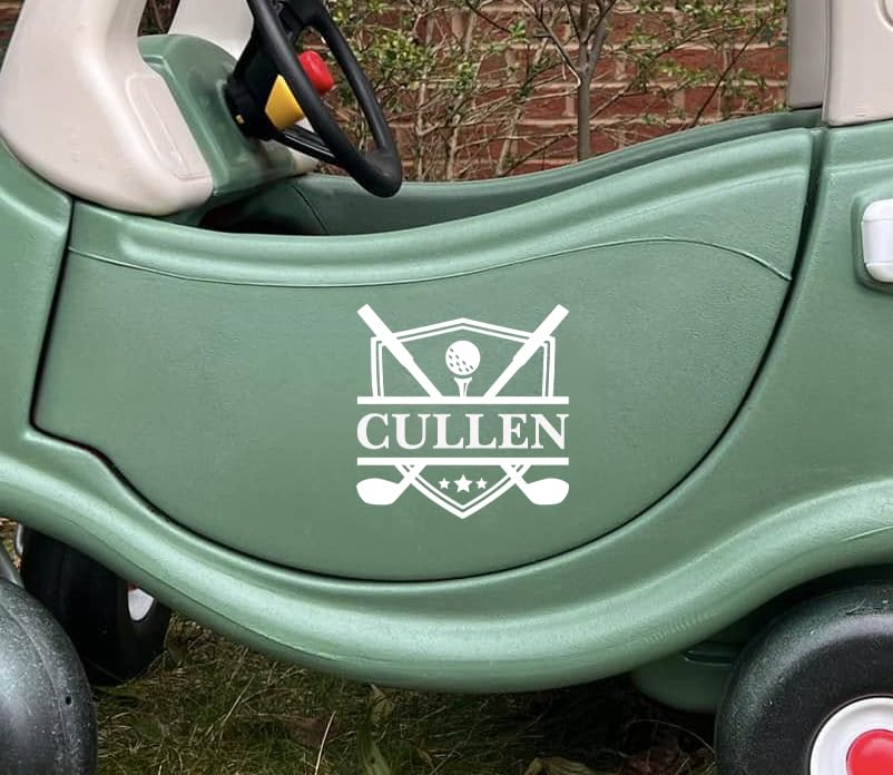 White - Crossed Golf Clubs Personalized Name Vinyl Decal 8 X 8-Inch Ride On Golf Cart Or Bedroom